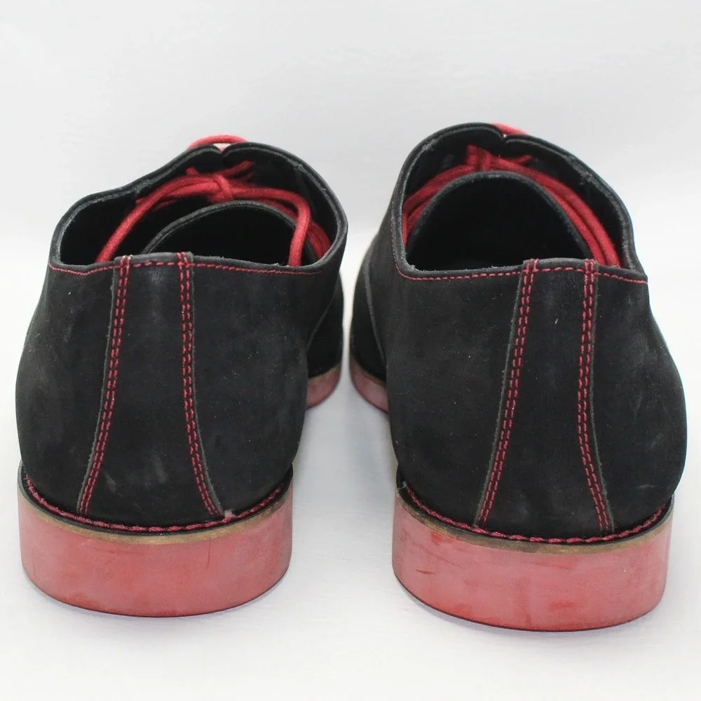 Donald J Pliner Mens Black Suede Red Contrast Cap Toe‎ Oxford Shoes Size 10